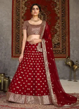 Adorable Look Red Color Soft Net Base Sequins Work Designer Look Lehenga Choli