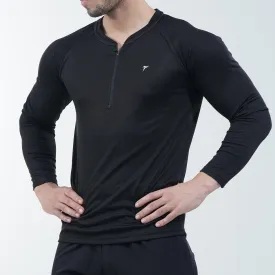 Black Full Sleeve Quarter Zip Mesh Top