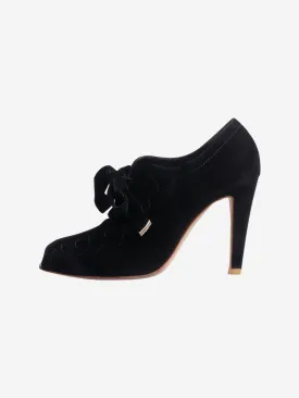 Black velvet lace up cutout heels - size EU 39