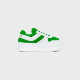 Block Sneakers With Wedge in Calfskin & Shearling Optic White / Flash Green