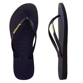 Havaianas Slim Metal Logo Black/Gold Thongs