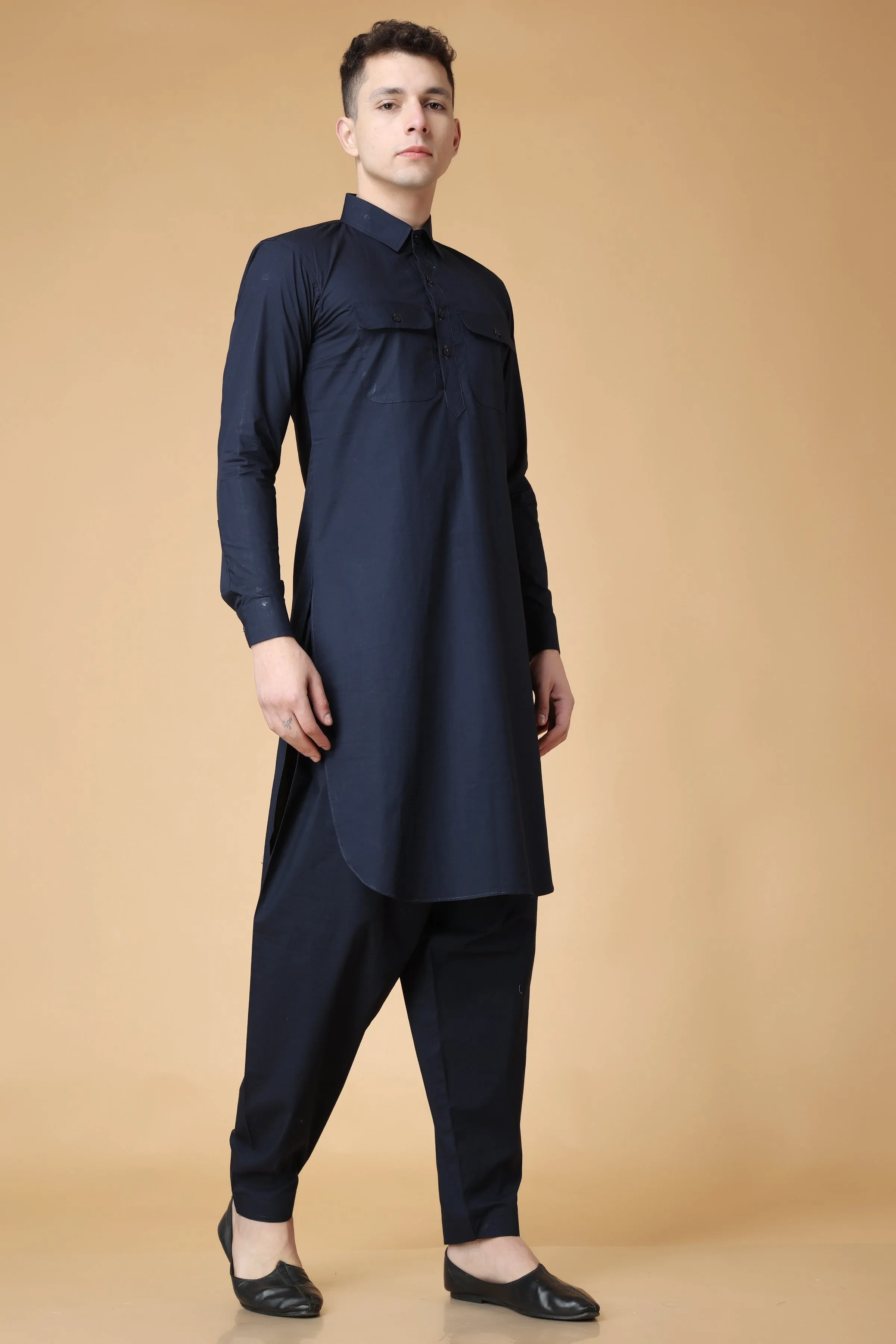 Marine Blue Cotton Kurta