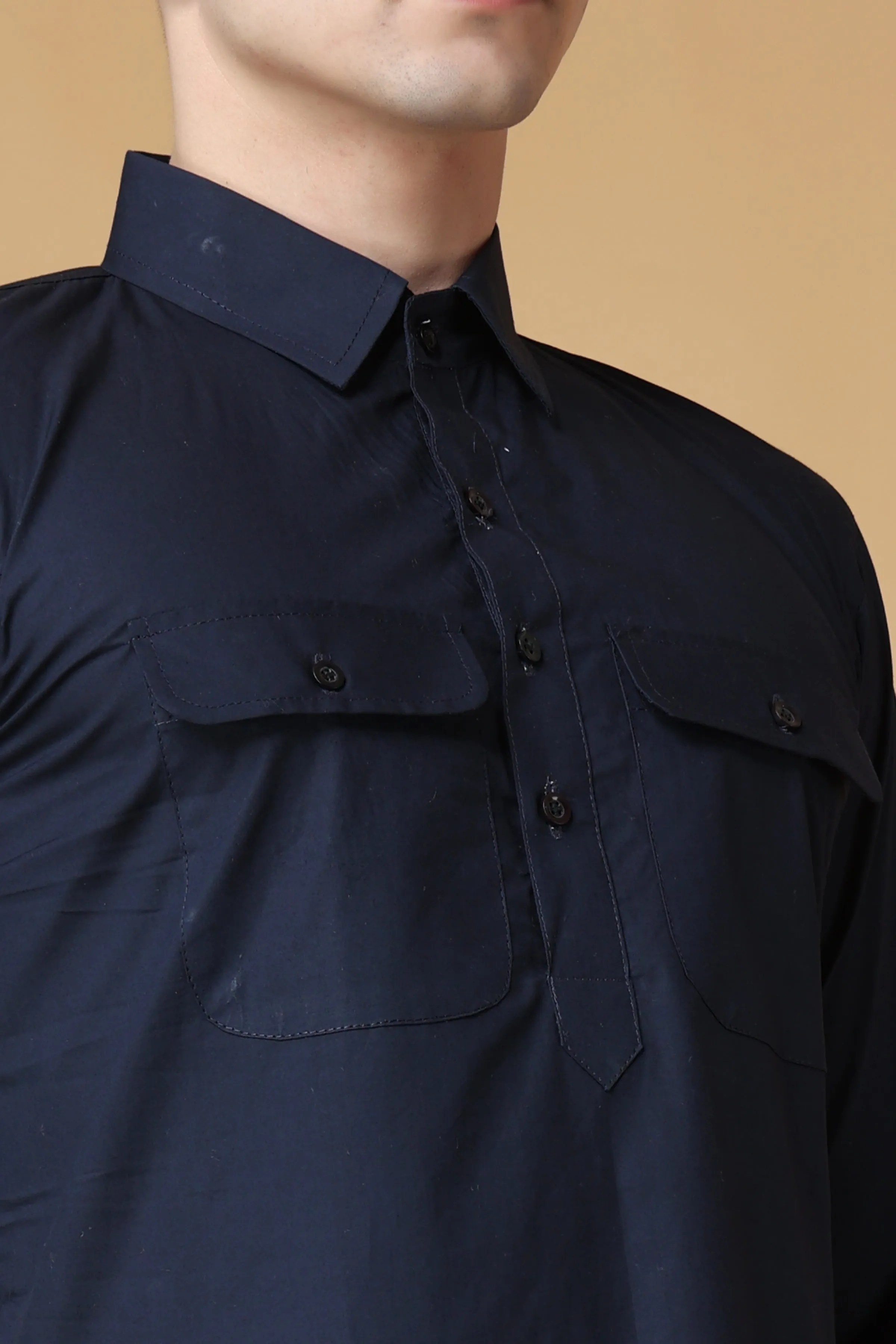 Marine Blue Cotton Kurta