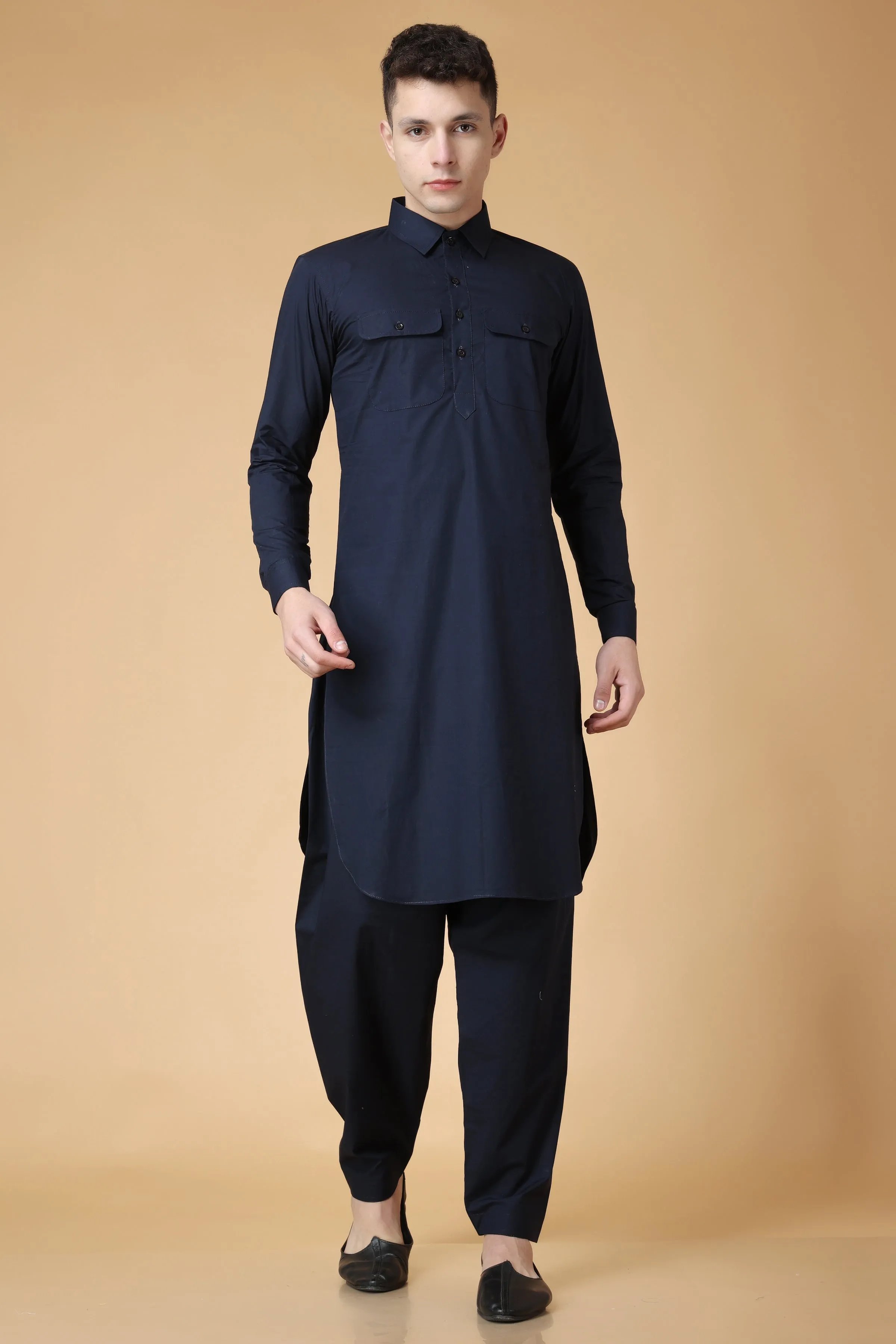 Marine Blue Cotton Kurta