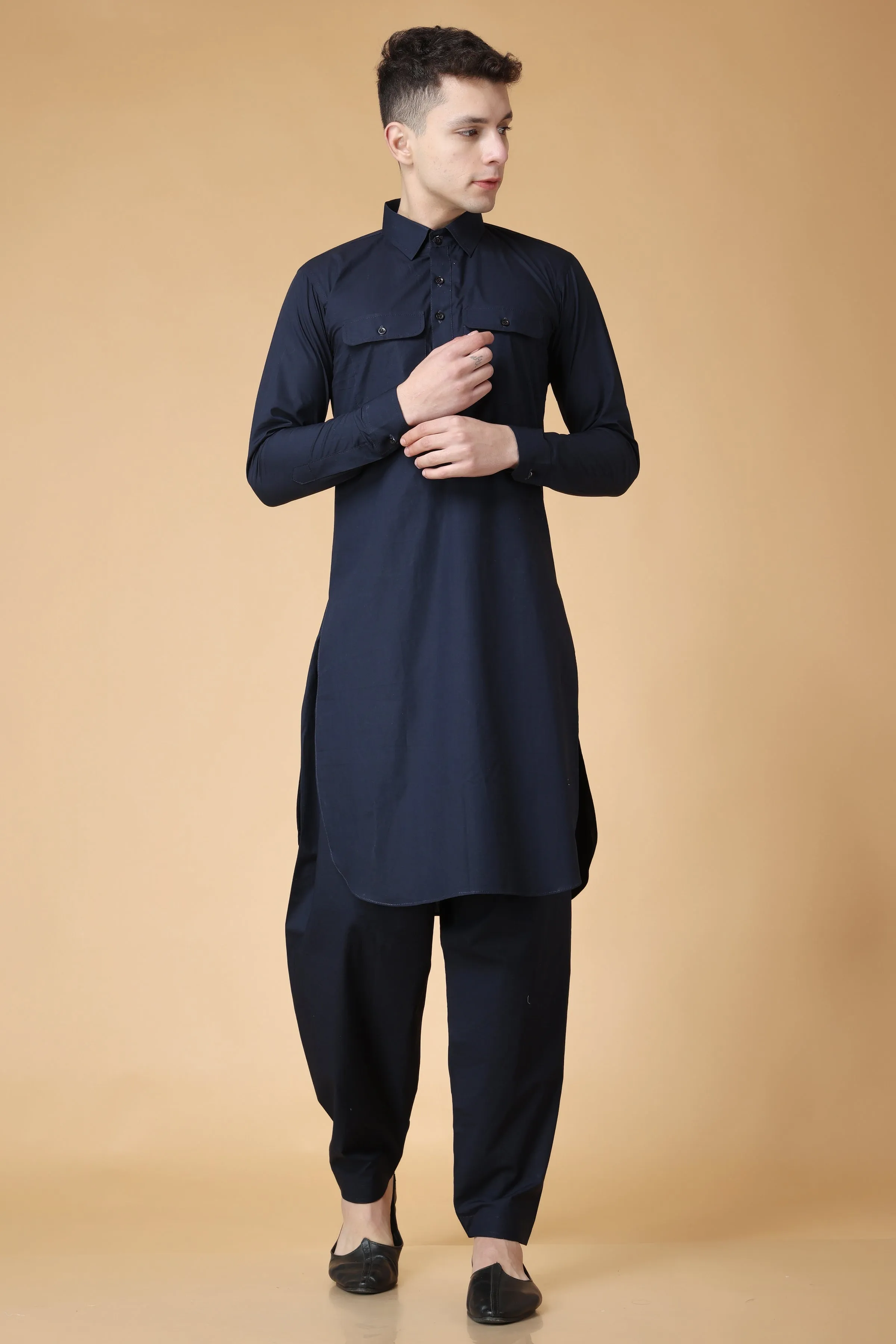 Marine Blue Cotton Kurta