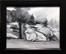 "Valcour Rocks" by William Crosby - Black and White Abstracted Landscape Painting