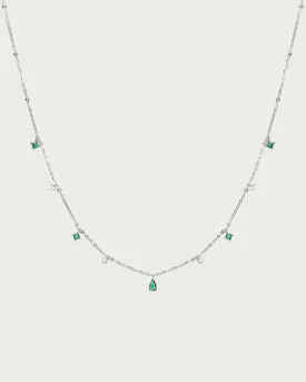 Silver Elysee Necklace in Emerald Green