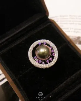 Tahitian Black Pearl Sapphire And Diamond Ring (Accept Pre-order)